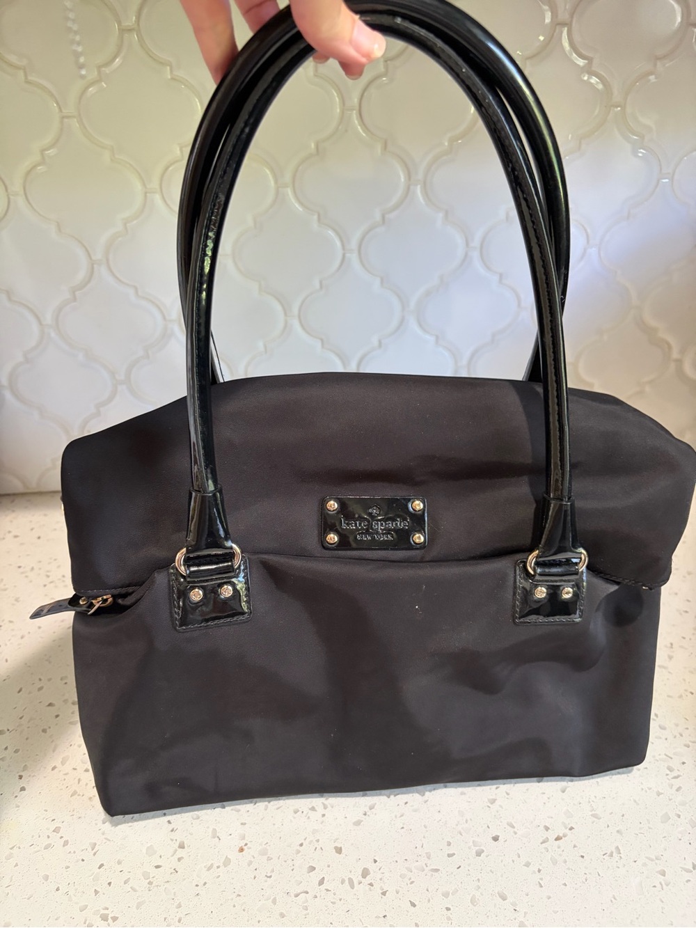 kate spade Black Nylon Shoulder Bag with Patent Trim